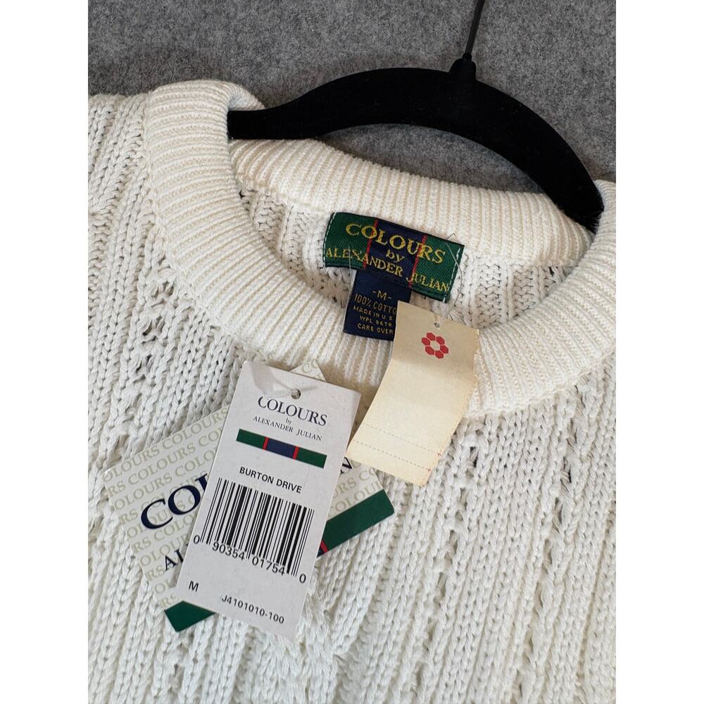Vtg 90s Colours Alexander Julian Sweater Men M White Cable Knit Burton Drive NWT - Picture 3 of 5